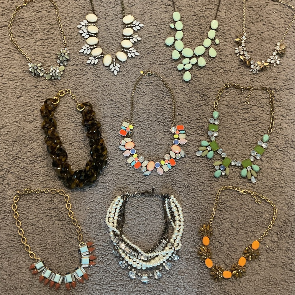 J. Crew Vintage Crystal Beaded Statement Necklaces Jewelry Gold Silver Lot of 8